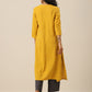 trueBrowns Mustard Yellow Slub Texture Neck Pleat Kurta Pant Set | Swadesiicart