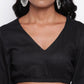 trueBrowns Black Gathered Sleeve Top | Swadesiicart