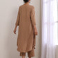 trueBrowns Beige Dobby Gathered Kurta Pant Set | Swadesiicart