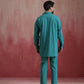 trueBrowns Men's Teal Cotton Shirt Collar Stylized Kurta Co-ord set - Swadesiicart