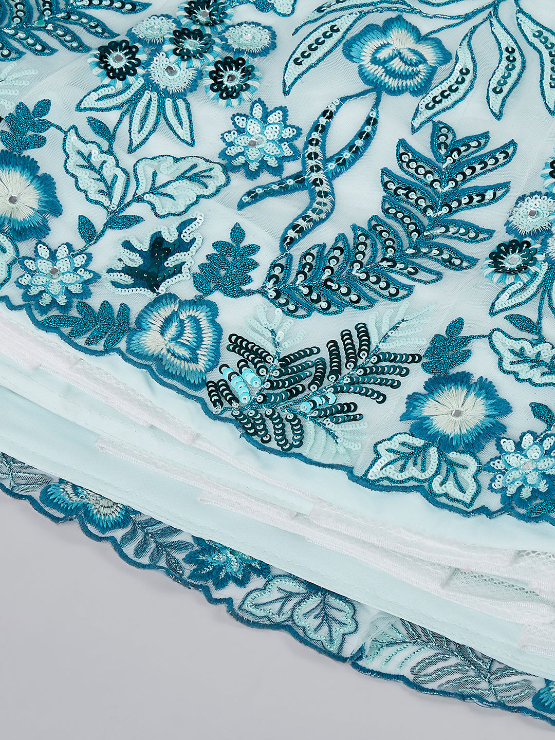House of Panchhi Turquoise Blue Net Sequins, Mirror And Thread Embroidery Lehenga Choli & Dupatta | Swadesiicart