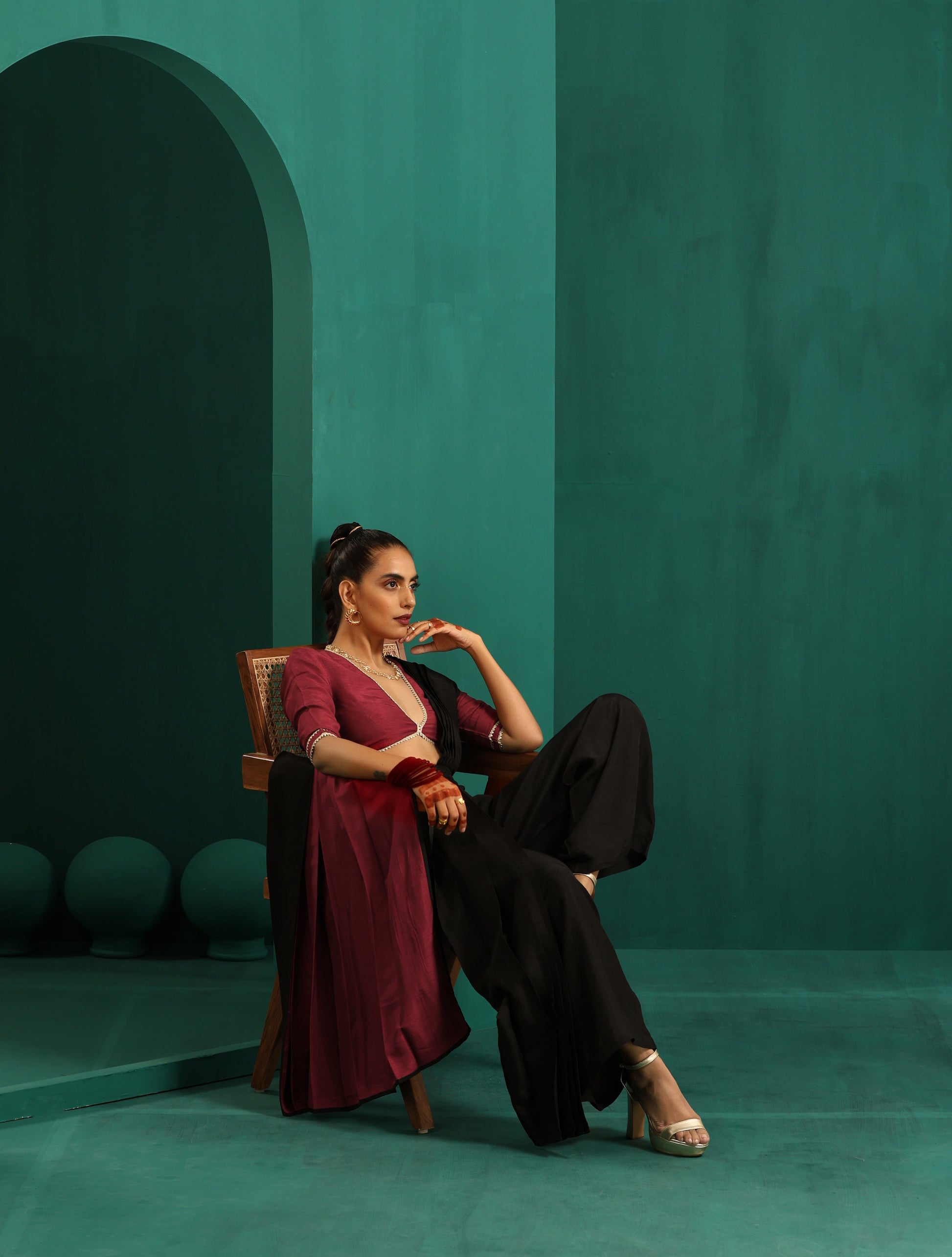 trueBrowns Maroon Silk Gota Blouse | Swadesiicart