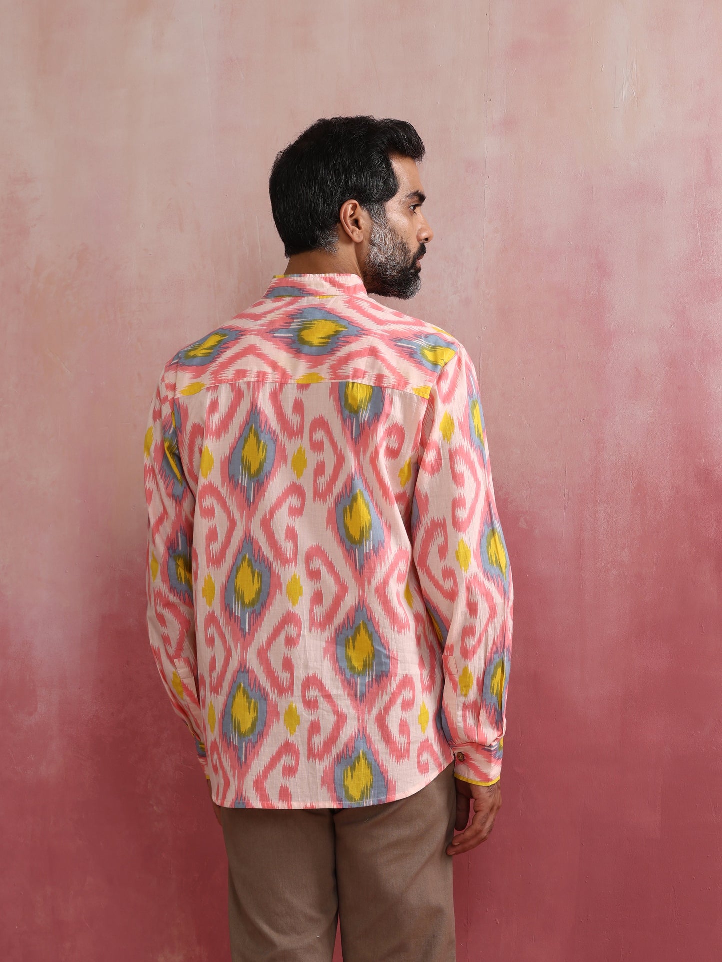 trueBrowns Men's Lime Ikat Print Cotton Shirt | Swadesiicart