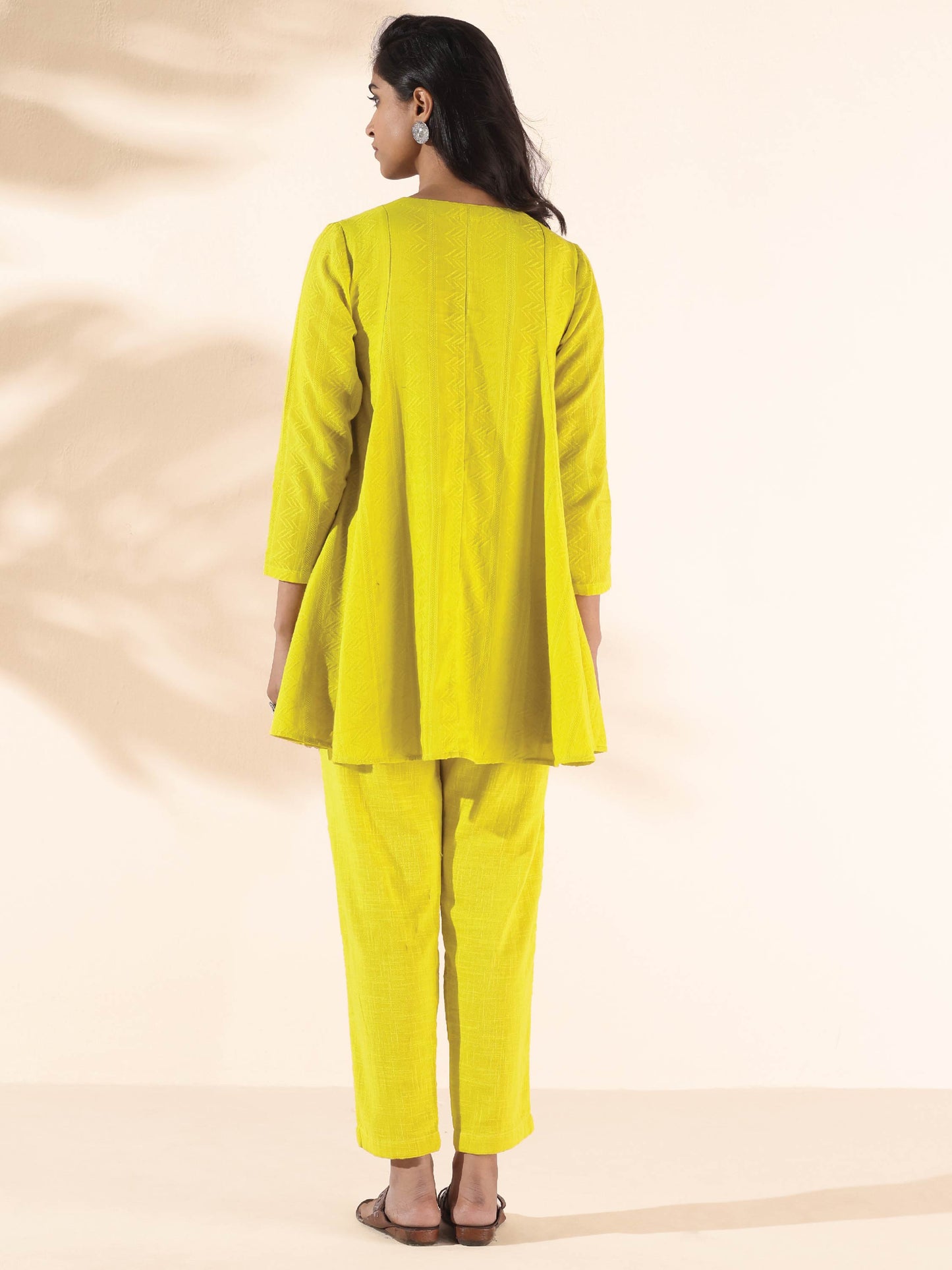 trueBrowns Lime Cotton Dobby Flared Co-ord Set - Swadesiicart
