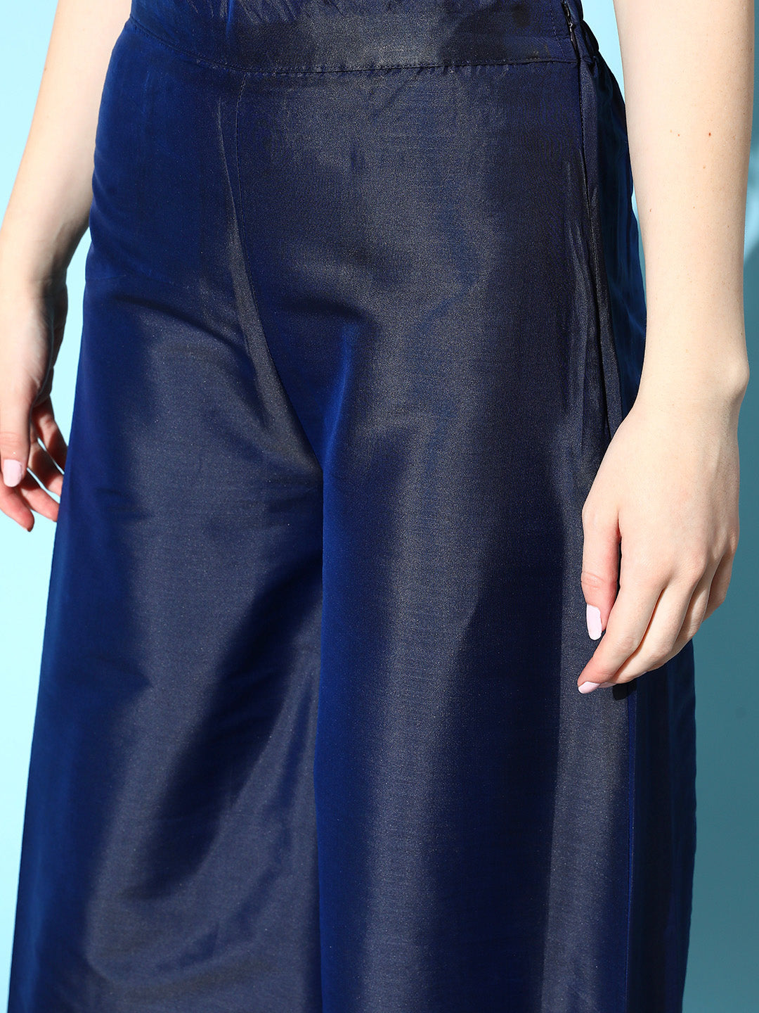 InWeave Women's Blue Banarasi Halter Kurta Set - Swadesiicart