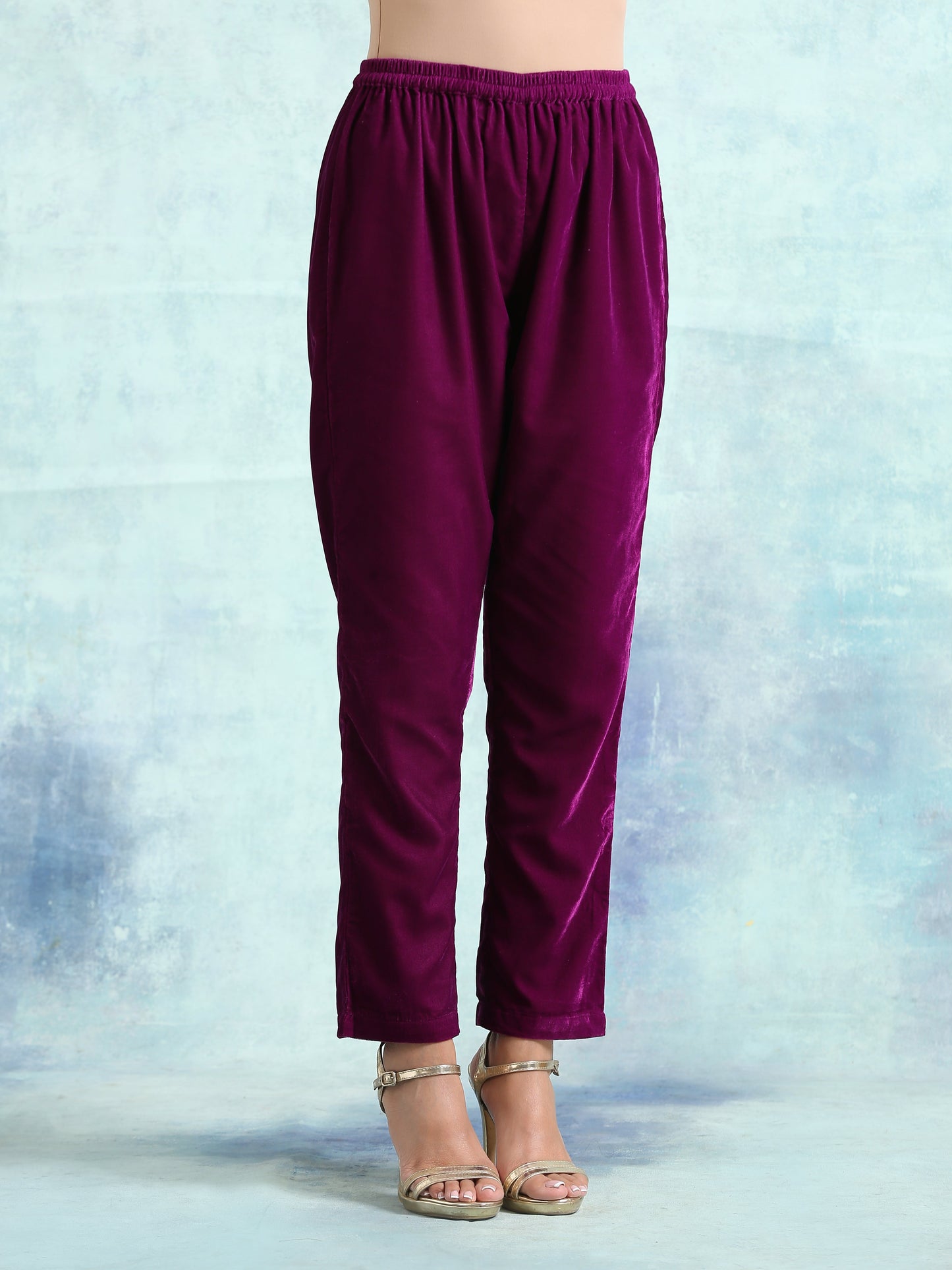 trueBrowns Wine Printed Velvet Lace Co-Ord Set - Swadesiicart
