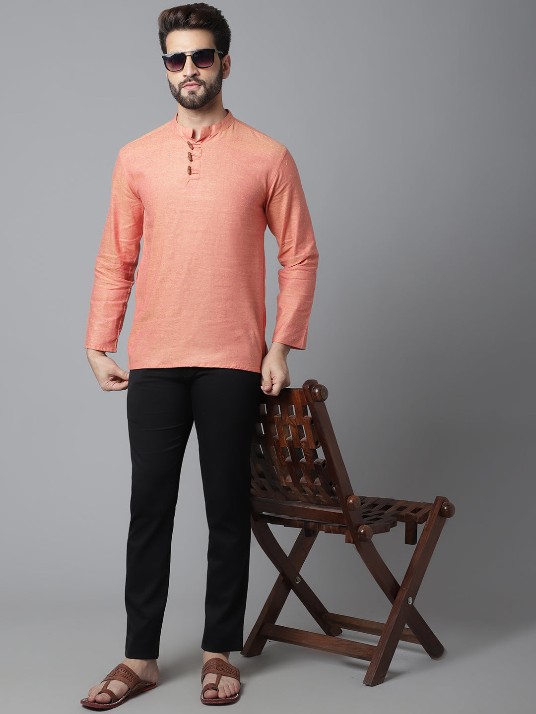 Even Apparels Orange Pure Cotton Kurta With Band Collar | Swadesiicart