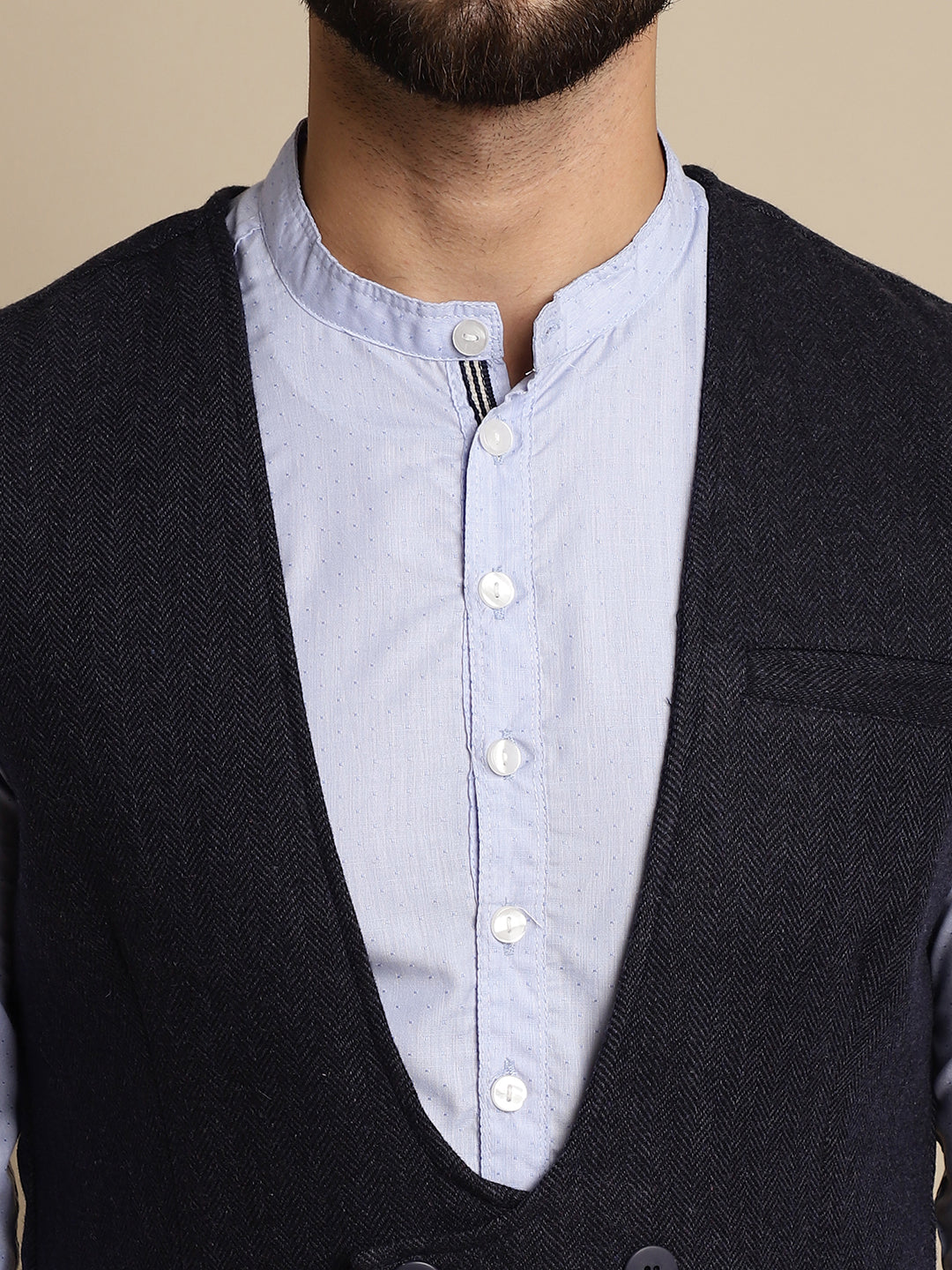 Even Apparels Men's Blue Woolen Double Breast Waistcoat | Swadesiicart