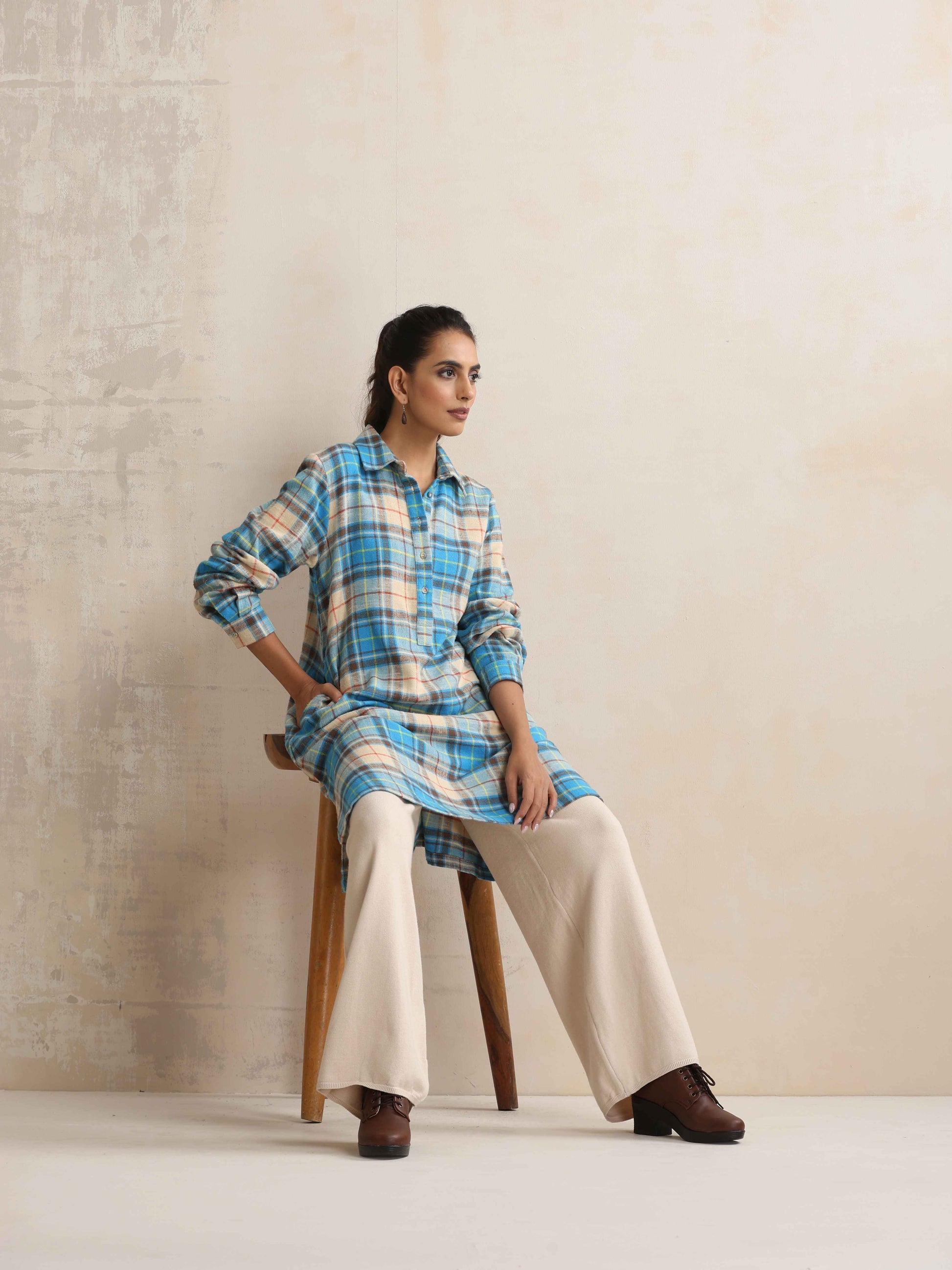 trueBrowns Ivory Woollen Flared Pants | Swadesiicart