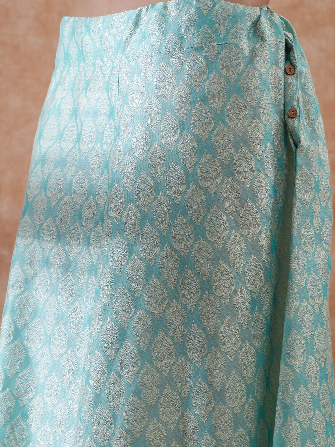 InWeave Women's Powder Blue Jacquard Halter Kurta Set W Powder Blue Or Dupatta - Swadesiicart