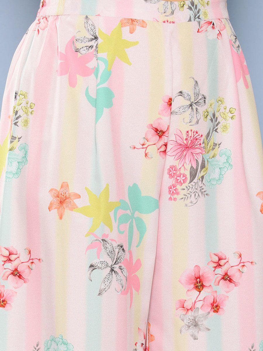 Ahalyaa Women Pink Floral Printed Gotta Patti Kurta with Palazzos | Swadesiicart