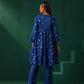 trueBrowns Royal Blue Geometric Floral Viscose Silk Front Gathered Co-ord Set - Swadesiicart
