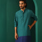 trueBrowns Men's Blue Color Block Silk Long Kurta | Swadesiicart