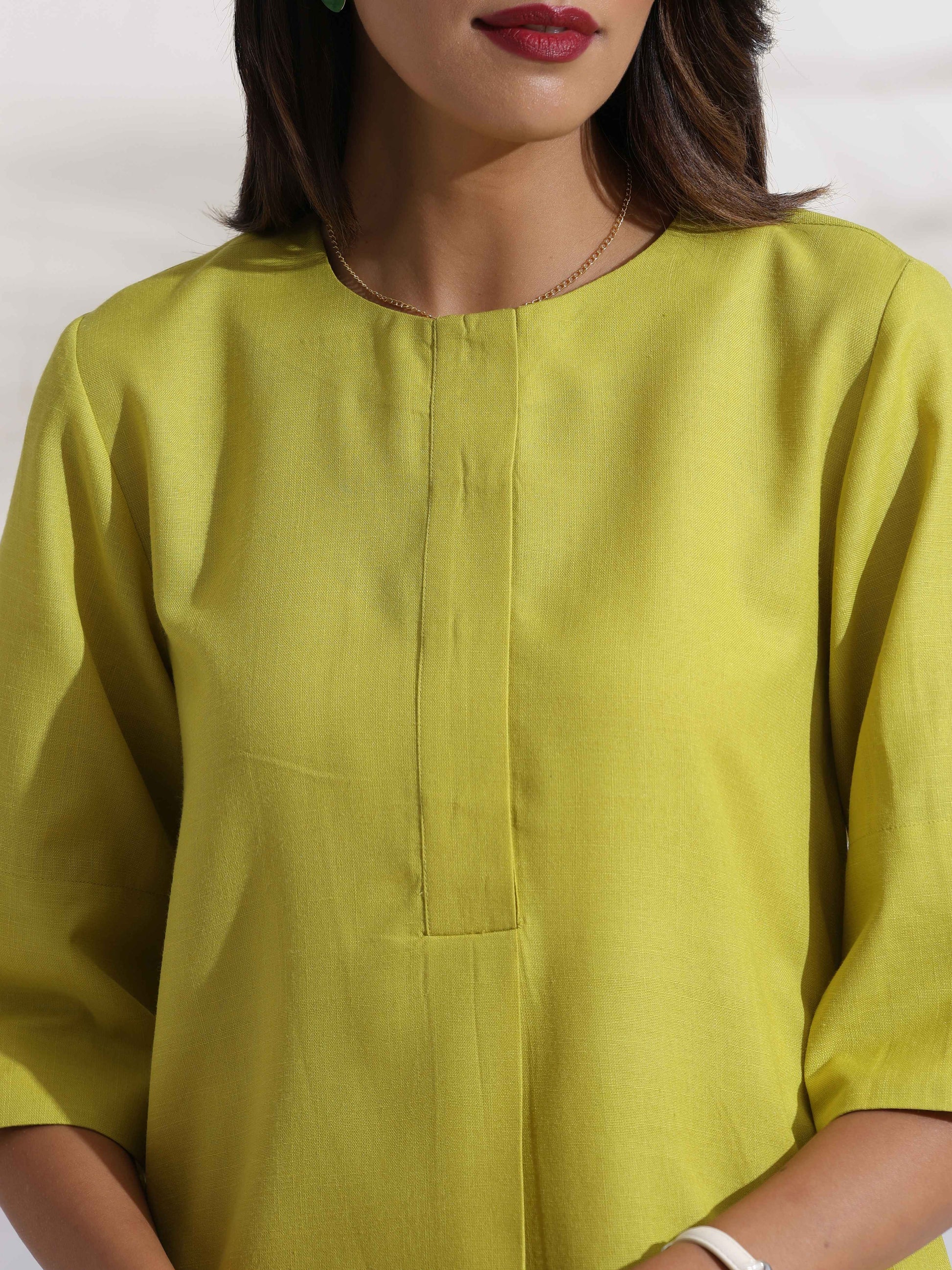 trueBrowns Lime Slub Co-ord Set - Swadesiicart