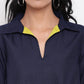 trueBrowns Linen Cotton Blue Collared Dress | Swadesiicart