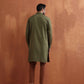 trueBrowns Men's Olive Green Cotton Front Open Kurta | Swadesiicart