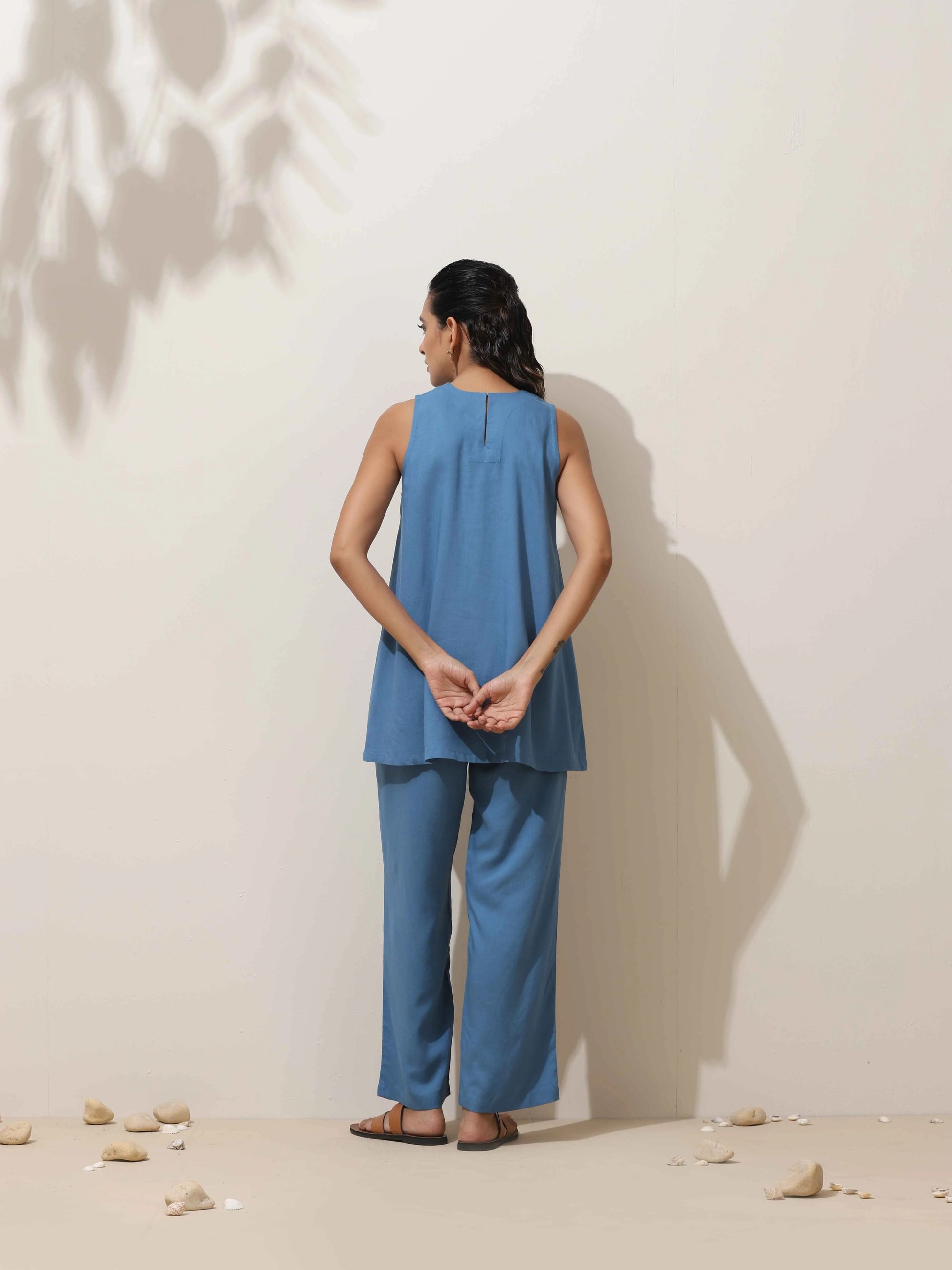trueBrowns Blue Viscose Solid Co-ord Set - Swadesiicart