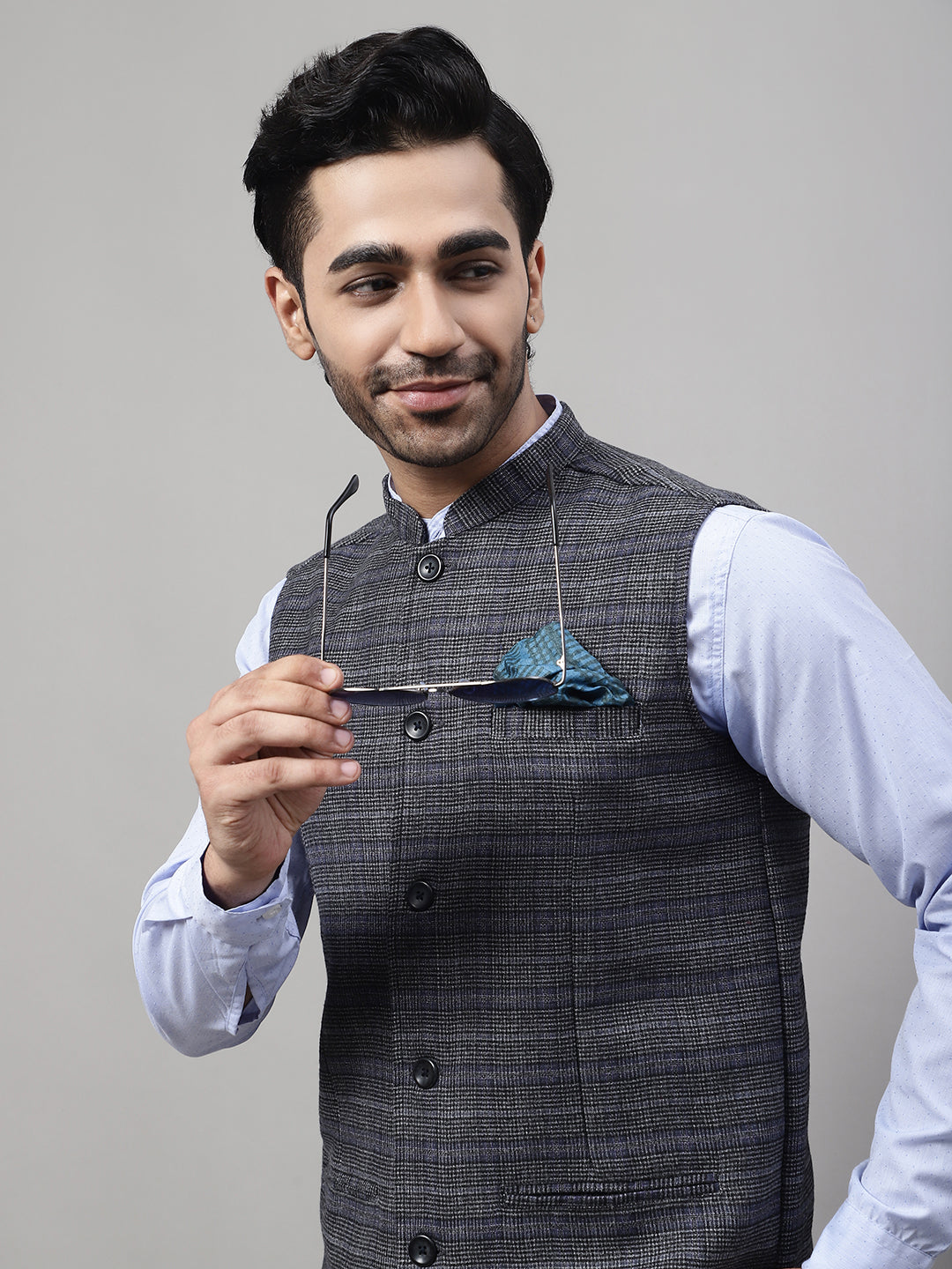 Even Apparels Men's Grey Nehru Jacket With Welt Pockets | Swadesiicart