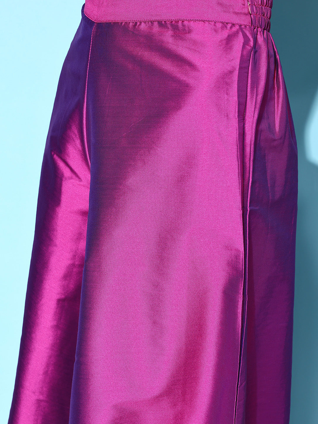 InWeave Purple Off Shoulder Silk Kurta Set -Mauve Hand Painted Dupatta - Swadesiicart