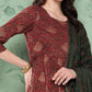 InWeave Women's Long Kurta Set Rust Ajrakh With Green Ajrakh Dupatta - Swadesiicart