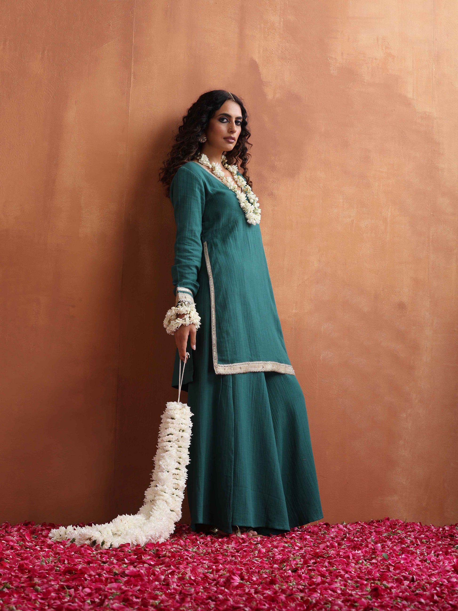 trueBrowns Green Cotton Sharara Set | Swadesiicart