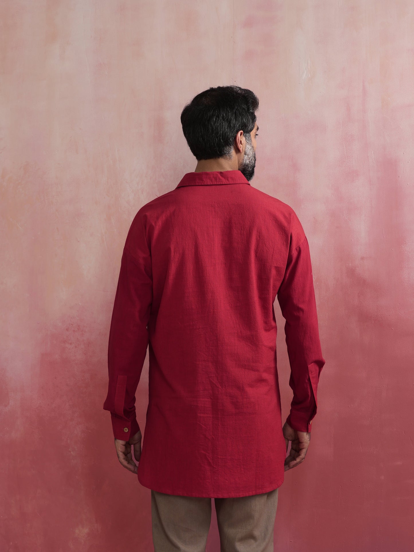 trueBrowns Men's Maroon Cotton Shirt Collar Stylized Kurta | Swadesiicart
