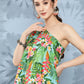 InWeave Women's Mint Green Leaf Japanese Art Oneshoulder Top - Swadesiicart