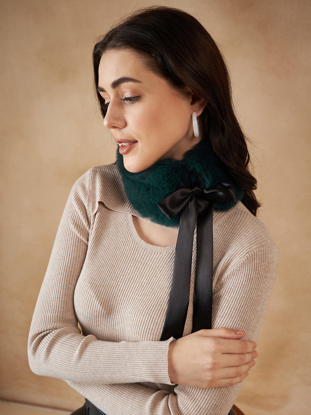 InWeave Women's Dark Teal Fur Neckpiece - Swadesiicart