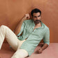 trueBrowns Men's Green Cotton Dobby Front Open Short Kurta | Swadesiicart