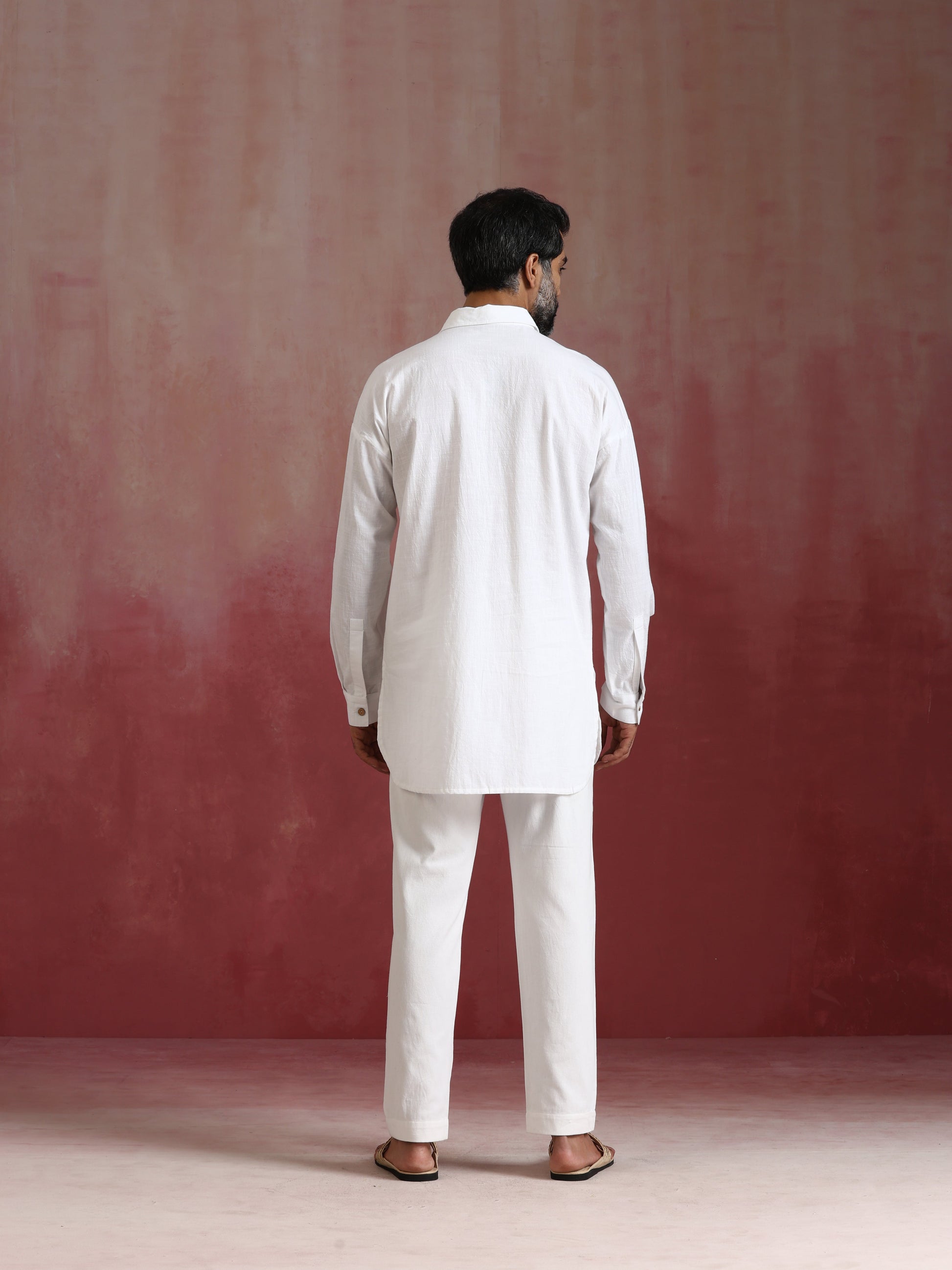 trueBrowns Men's White Cotton Shirt Collar Stylized Kurta Co-ord set - Swadesiicart