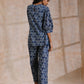 trueBrowns Indigo Dabu Overall Print Cotton Baggy Sleeve Co-Ord Set - Swadesiicart