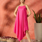 InWeave Black Floral Fuchsia Asymmetrical Dress - Swadesiicart