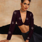trueBrowns Wine Velvet Embroidered Blouse | Swadesiicart