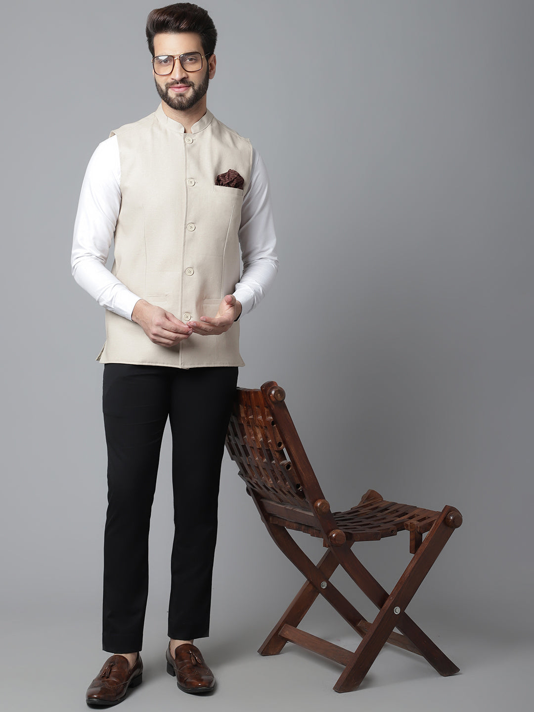Even Apparels Men's Cream Nehru Jacket With Welt Pockets | Swadesiicart