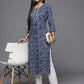 Indian Clothing Varanga Blue Bandhani Print Embroidered Kurta Has Round Neck - Swadesiicart