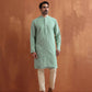 trueBrowns Men's Green Cotton Dobby Kurta | Swadesiicart