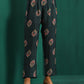 trueBrowns Deep Blue Floral Bunch Muslin Silk Printed V-Neck Waist Gathered Kurta Pant Set | Swadesiicart