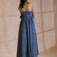 trueBrowns Indigo Dabu Floral Print Cotton Sleeveless Dress | Swadesiicart