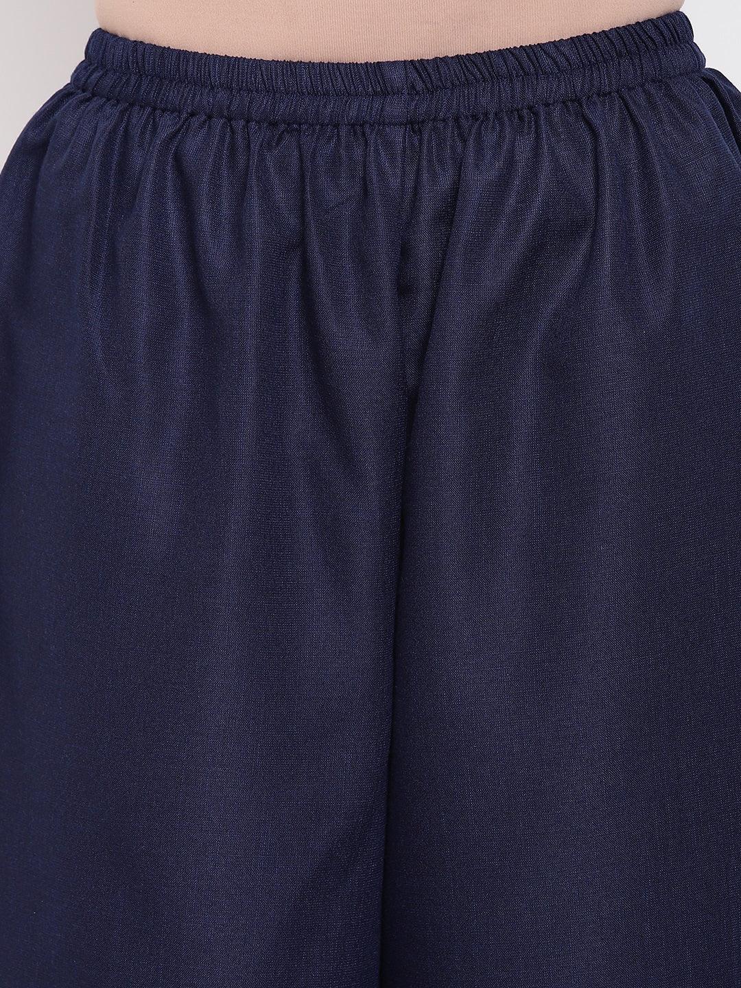 trueBrowns Linen Cotton Blue Pant | Swadesiicart