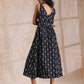 trueBrowns Black White Geometric Print Cotton Sleeveless Wrap Dress | Swadesiicart