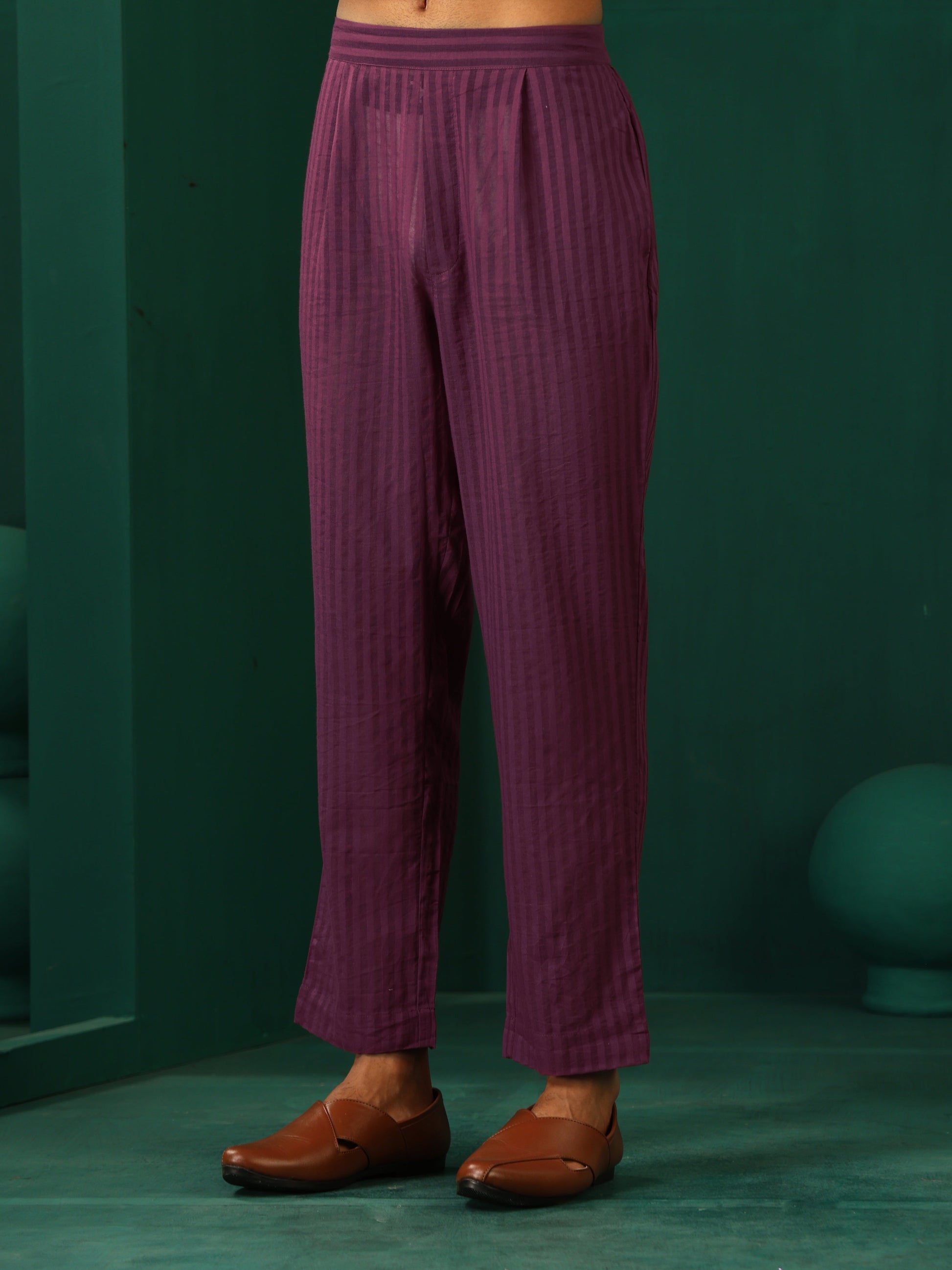 trueBrowns Men's Purple Dobby Co-ord Set - Swadesiicart