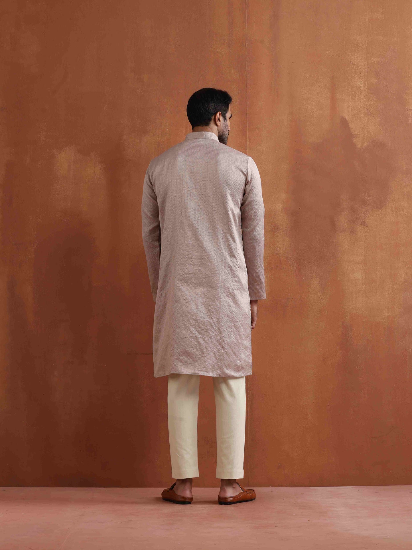 trueBrowns Men's Beige Sequin Chanderi Kurta | Swadesiicart