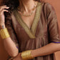 trueBrowns Bronze Tissue Flared Anarkali Kurta Set | Swadesiicart