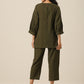 trueBrowns Olive Green Slub Texture Baggy Sleeve Co-Ord Set - Swadesiicart