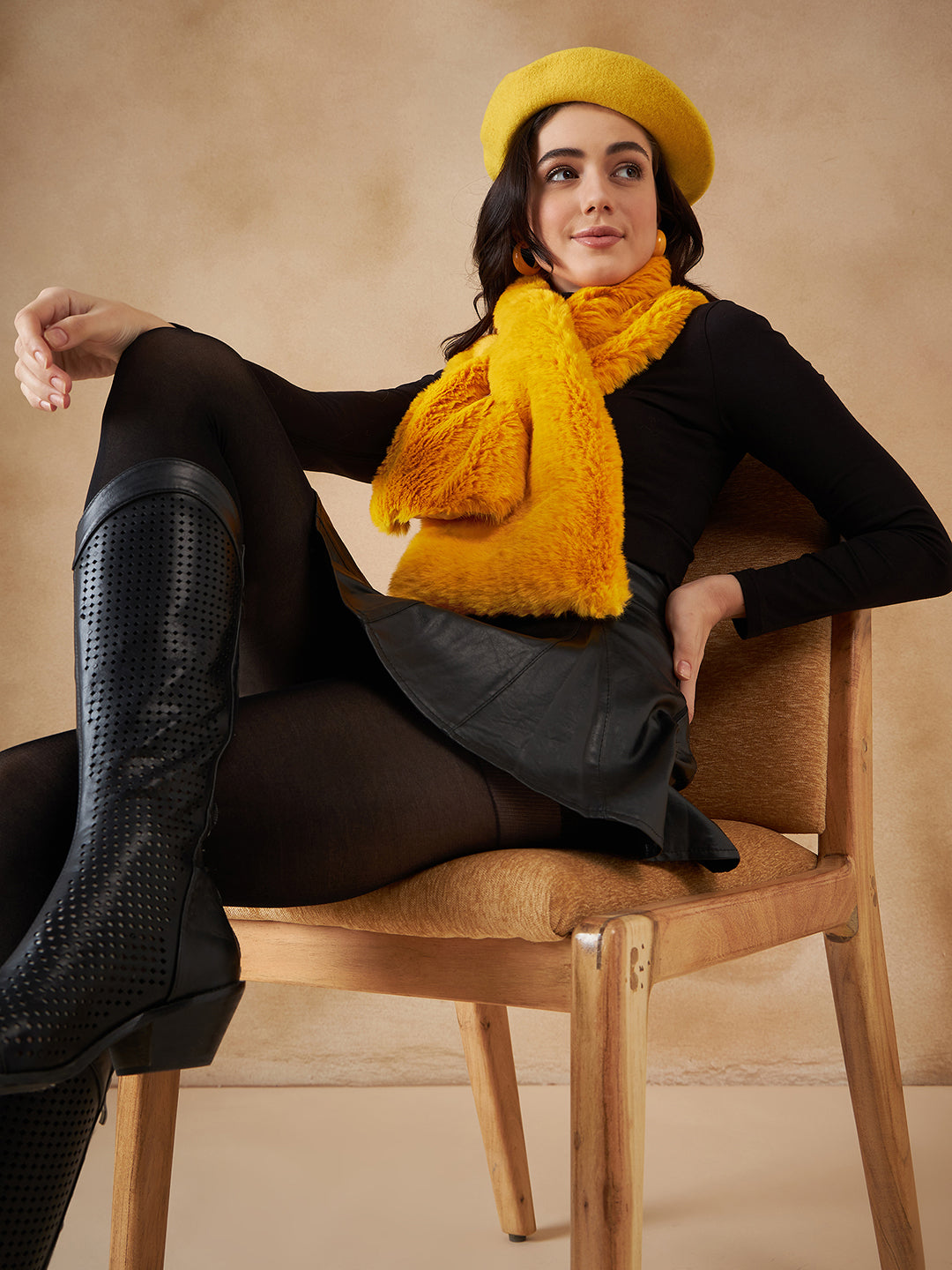 InWeave Women's Yellow Faux Fur Neck Warmer - Swadesiicart