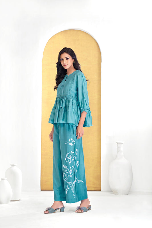 BulBul Nira Iceblue Co-Ord Set - Swadesiicart