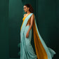 trueBrowns Blue Mustard Muslin Silk Ready to Wear Saree | Swadesiicart