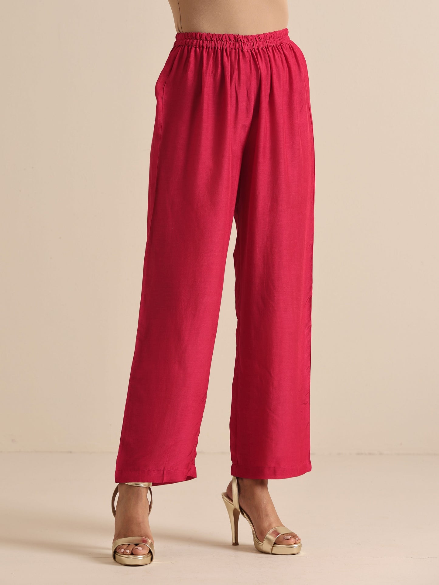 trueBrowns Pink Lehariya Printed Silk Kaftan Pant Set | Swadesiicart