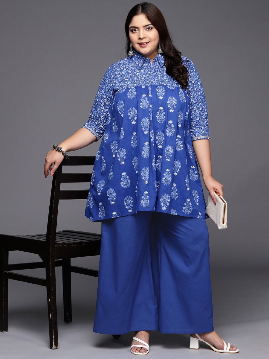 Ahalyaa Women Plus Size Cotton Tunic with Palazzos | Swadesiicart