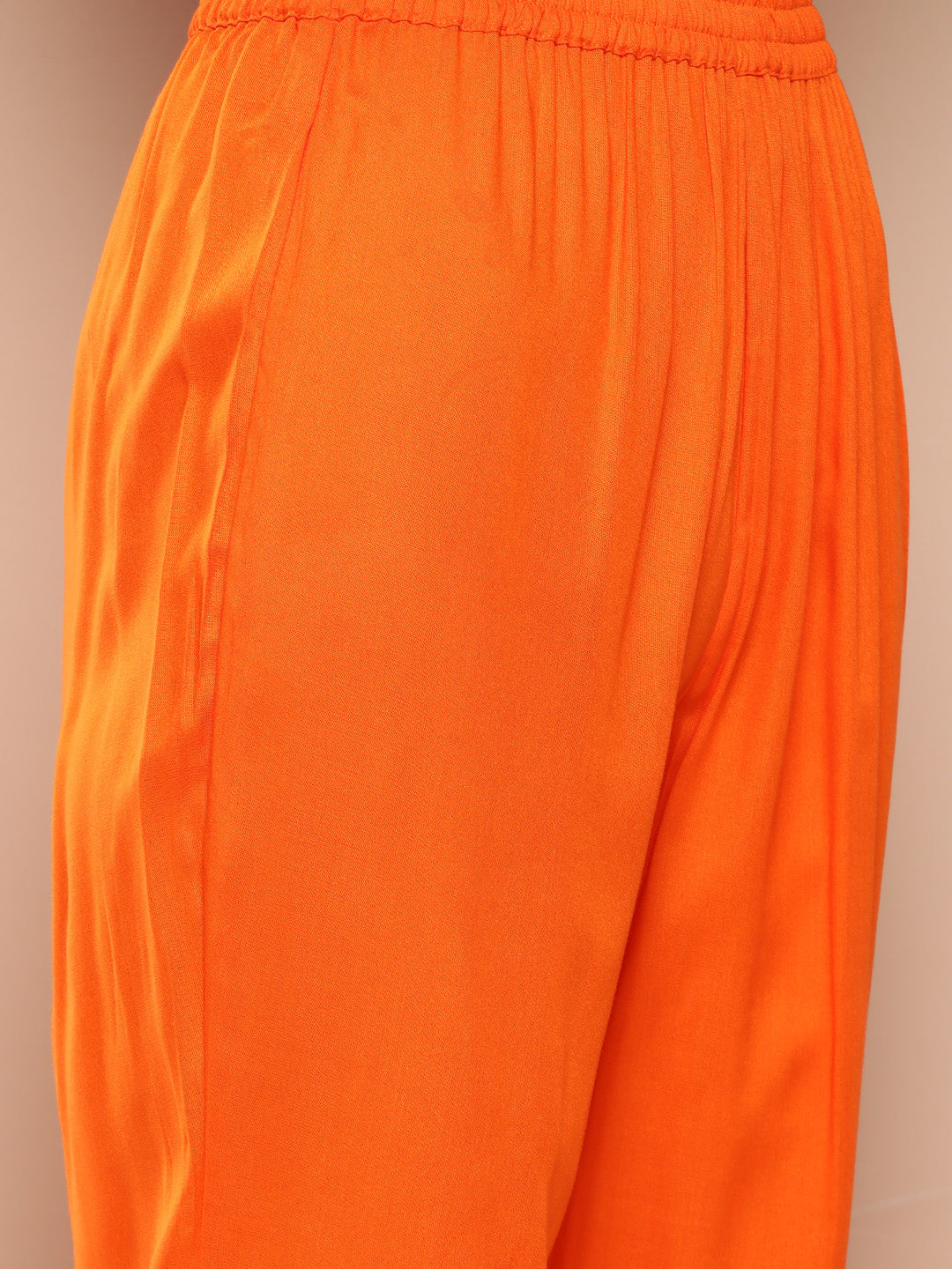 InWeave Women's Orange Organza Sleeve Kurta Set W Green Or Dupatta - Swadesiicart